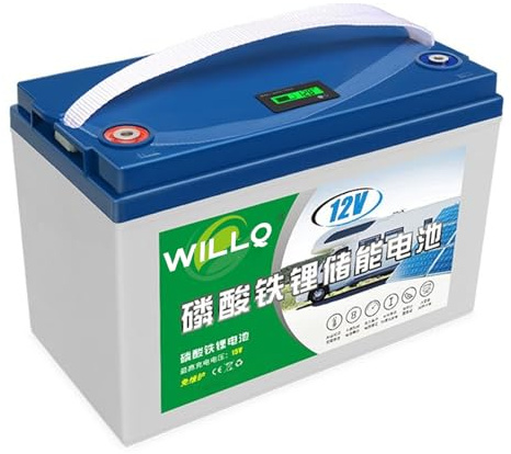 WILLQ 12V 100AH ​​LiFePO4 Lithiumbatterie mit über 2000 Tiefentladezyklen, wiederaufladbare Lithium-Eisenphosphat-Batterie für Fischfinder/Campinglampen/Solarpaneele,12v100ah+Light
