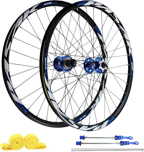 KUNYOS 26/27,5/29 MTB Laufradsatz, Scheibenbremse, 32H-Aluminiumfelgen Und HG-Naben, Vorderrad 100X9mm / 135X10mm Hintere Räder Kompatibel Mit 7-12 Geschwindigkeit,Blau,27.5inch