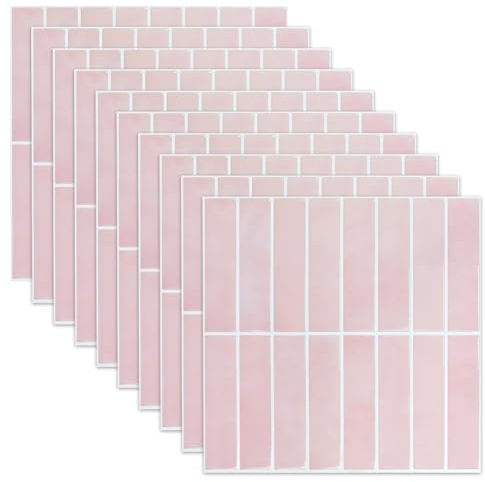 3D Fliesenaufkleber 30 x 30cm, 10 Stück Wandfliesen Selbstklebend, 3D Wandfliesen Vinyl Fliesen Selbstklebende Fliesen, Klebefliesen Küche Abziehbare für Bad Wand Dekoration (Rosa)