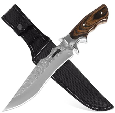 GER-SABER Outdoormesser 31cm – Komposit-Klinge mit geradem Rücken, falscher Schneide und leichter S-Form, Edelstahl-Handschutz, Schwarznussbaum-Griff mit Fingerkerben, Robuster Naturbegleiter