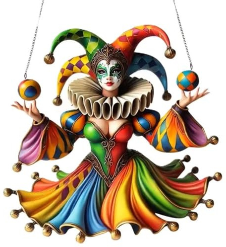 Generisch Clown Fensterbild Acryl - Bunte Harlekin Deko Aufhänger 20x18cm - Karneval Design Deko MU L626