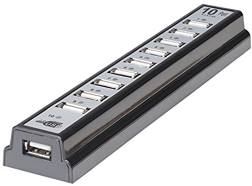 Manhattan 161572 - USB 2.0 Desktop HUB 10 Ports- - Bus OR AC Power Grey