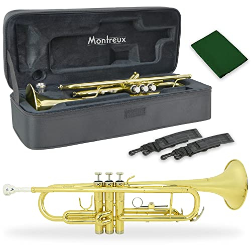 Montreux Student Bb Trompeta Para Principiantes Con Estuche De Transporte Protector Ligero, Portavoz 7C - Lacquer Brass, Bell Flat De 4.75 Pulgadas / 12 Cm, B Flat