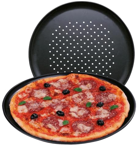 EUROHOME Pizzablech mit Antihaftbeschichtung - Pizzaform Ofenbackblech rund hitzebeständig bis 230° - Pizzapfanne Ofen Form gelocht - Backform Pizza Backblech Ø 33 cm - Pizzabackblech antihaft