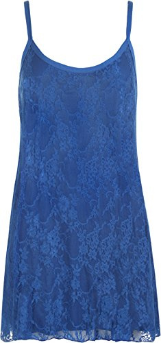 Womens Plus Size Lace Chiffon Sheer Lined Strappy Sleeveless Swing Vest - Royal Blue - 24-26