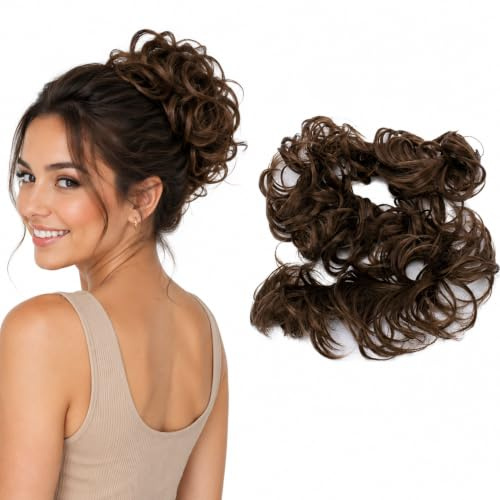 CAISHA 80cm Synthetic Wrap Bun Hair Piece Extension Medium Brown HW16 | Heat Resistant Chignon Updo Scrunchie Voluminous Wavy Donut Accessories Messy Elastic Band Bridal Wedding Party Top Knot Fake