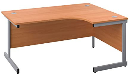 Office Hippo Heavy Duty Right Corner Desk - Strong & Reliable Workstation, Integrated Cable Ports, PC Desk For Office or Home - Beech Top / Silver Frame