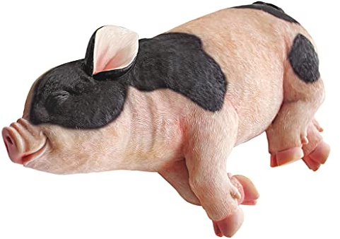 Design Toscano schlafendes Schwein Gartenfarm Tierstatue, Polyresin, vollfarbe, 30,5 cm