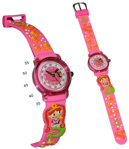 alles-meine.de GmbH 3-D Kinderuhr Nixe Meerjungfrau - Uhr Kinder Armbanduhr Silikon - bunt Schule Analog Fische Lernuhr