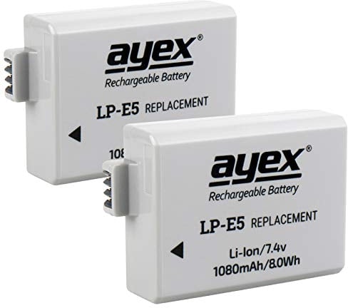 2er Set Ayex LP-E5 Li-Ion Battery for Canon EOS 450D, 500D, 1000D