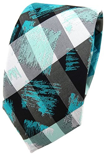 TigerTie Schmale Krawatte türkis grau silber schwarz gestreift - Schlips Binder
