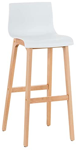 CLP Design Barhocker Hover Mit Lehne Und Kunststoffsitz I Barstuhl Mit Holzgestell und Fußstütze I Sitzhöhe: 77 cm, Farbe:weiß