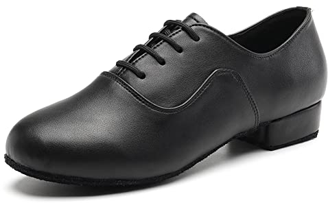 SWDZM Zapatos de Baile Latino Hombre Moderno de tacón bajo Tango Salsa Práctic de Salón,704,Negro,Ante,44 EU