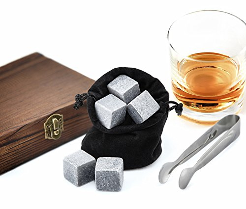 PRECORN Whisky-Steine Geschenkset Premium Selection in edler Holzbox 9 Eiswürfel aus Speckstein Kühlschrank Ice Cubes Whiskey Kühlsteine für Getränke