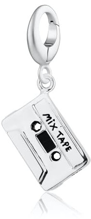 Lily Charmed Sterling Silver Vintage Cassette Tape Charm with Double sided Mix Tape inscirption. Designed in the UK