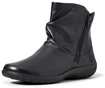 Hotter Whisper Women's Classic Mid-Cut Ankle Boot With Double Side Zips In Leather And Suede Black Extra Wide 8 UK