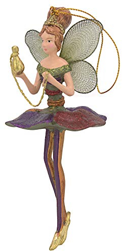 Blumenelfe Elfe Weihnachten Ostern Baumschmuck Figur Deko Hänger Christbaumschmuck 15 cm (mit goldenem Gefäß grün-lila-rot)