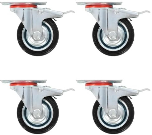 vidaXL 4x Swivel Casters with Double Brakes Heavy Duty Wheels Trolley Furniture Handing Tool Accessory Equipment 50kg 75mm