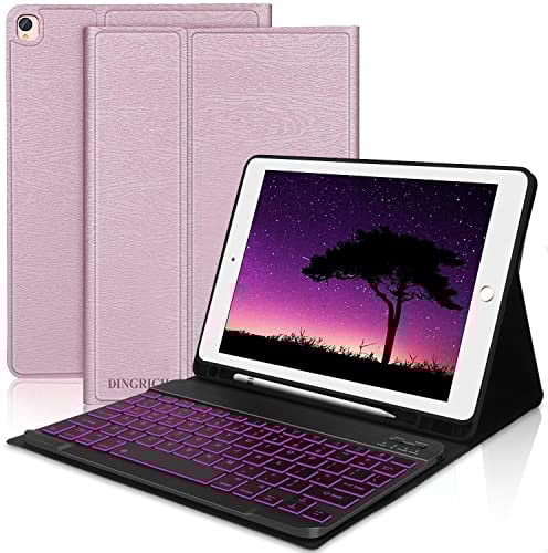 Keyboard Case for iPad 9th/8th/7th Generation 10.2, Wireless Bluetooth Keyboard with 7-color Backlit, Slim Cover with Pencil holder for iPad 10.2 Inch/iPad Air 3/iPad Pro 10.5 Inch 2017, Rose Gold