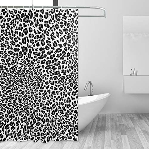 Emoya Duschvorhang mit Haken Schwarz Weiß Panther Leopard Haut Anti Schimmel Vorhang für Badezimmer 150x180cm