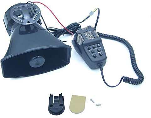 KATSU Auto Sirene 7 Ton 12V 100W Hupen Signalhörner mit Mikrofon, Autosirene Fahrzeughupe Motorrad Verkehrsalarm Feuerwehr Krankenwagen Lautsprecher Notfall Sound Verstärker