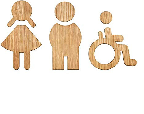 Pictogramme en bois homme, femme et handicapé, silhouettes découpées 120 mm de hauteur, logo pour toilettes, wc, douches, vestiaires…