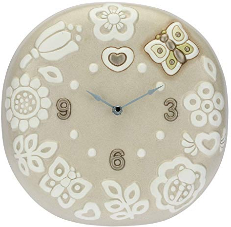 THUN - Runde Wanduhr mit Blumen und Schmetterlingen - Living, Uhren - Geschenkidee - Linie Prestige - Keramik; Uhrwerk aus Kunststoff - 25 x 25 x 5,5 cm
