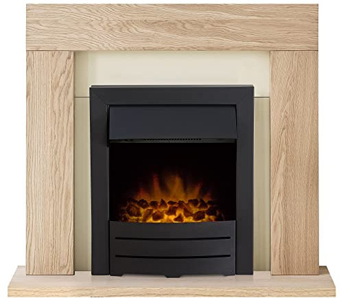 Adam Malmo Fireplace in Oak & Cream with Colorado Electric Fire in Black, 39 Inch