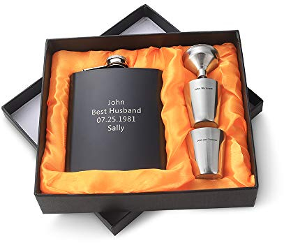 Albertband Flasque Flasque Alcool 8oz/227ml Flasque de Whisky Argent De Grande Contenance avec Bouchon 2pcs Tasses et 1pcs Entonnoir pour Voyage,Pêche,Camping et Escalade (Flasque&verre)