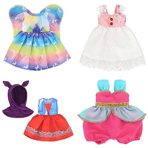 ZWOOS Puppenkleidung für kleine Puppen, Entzückendes Baumwollkleid für Puppen 25-30 cm, kompatibel mit Haba und mehr, 4er-Pack (Set 1)