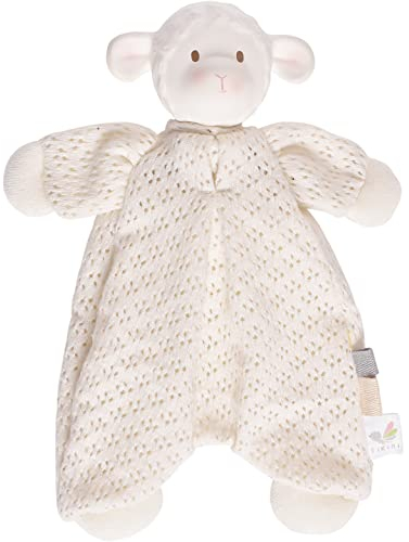 Tikiri 8594023 - Schmusetuch Lamm Bahbah, Schnuffeltuch mit Zahnungshilfe aus Naturkautschuk, für Babys und Kinder ab 0+ Monaten, 26cm