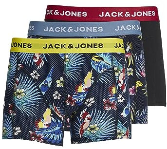 JACK & JONES Herren Jacflower Bird Trunks 3 Pack Noos Boxershorts, Surf The Web/Detail:black - Black, M EU