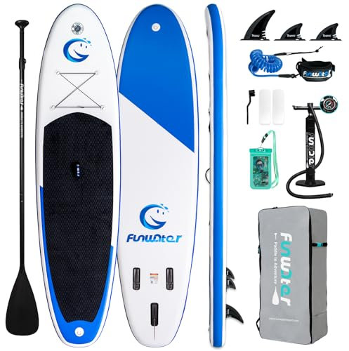 FunWater Stand Up Paddle Board 335x82x15cm Ultra-Light Inflatable Paddleboard with Accessories, Three Fins, Adjustable Paddle, Pump, Backpack, Leash, Waterproof Phone Bag