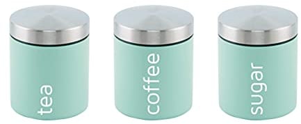 Bargain Shack Tea Coffee Sugar Canisters Set Airtight Labelled Containers for Tea & Coffee Storage Tin Storage Jars Kitchen Accessories Light Green (Dainty - Seafoam)