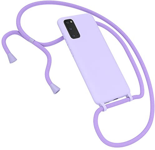 EAZY CASE Premium Silikon Handykette kompatibel mit Samsung Galaxy S20/S20 5G Handyhülle mit Umhängeband, Handykordel mit Schutzhülle, Silikonhülle, Hülle mit Band, Kette für Smartphone, Lavendel Lila