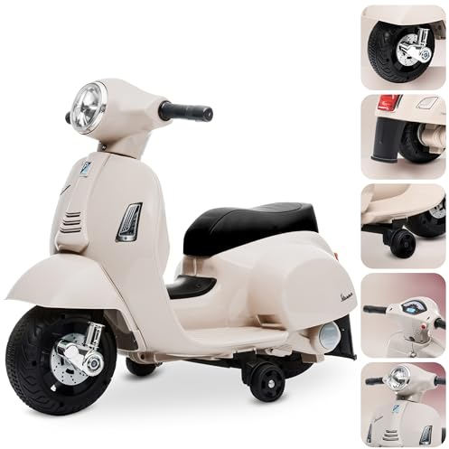 Vespa elettrica per bambini 2 anni Batteria 6V 4,5A Carico massimo 25KG tempo di guida 45 MINUTI Motore: 1x35W Verde Acqua (Bianco)