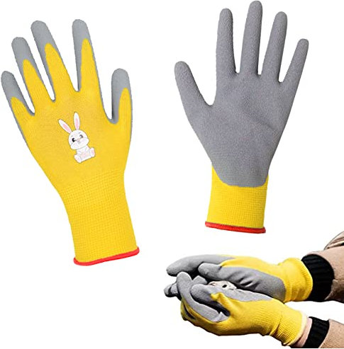 Guantes de trabajo para niños, guantes de trabajo para niños de 8 a 10 años, guantes de jardín y trabajo, revestimiento de goma espuma para niñas y niños