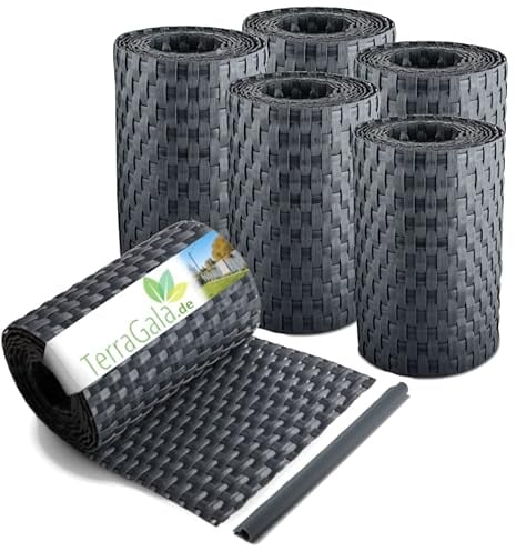 TerraGala 6er Pack Rattan Sichtschutz-Streifen, Sichtschutz für Stabmattenzaun, Flechtoptik, 255cm x 19cm, inklusive Befestigungsclips (6, Anthrazit)