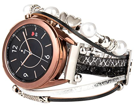 Generic KONAFEI Armband Kompatibel mit Samsung Galaxy Watch 5&4/Active 2 40mm 44mm/Watch 5 Pro 45mm/Galaxy Watch 4 Classic 42mm 46mm/Watch 3 41mm, 20mm Lederarmband MetallschlieÃŸe Wrap Strap für Dam