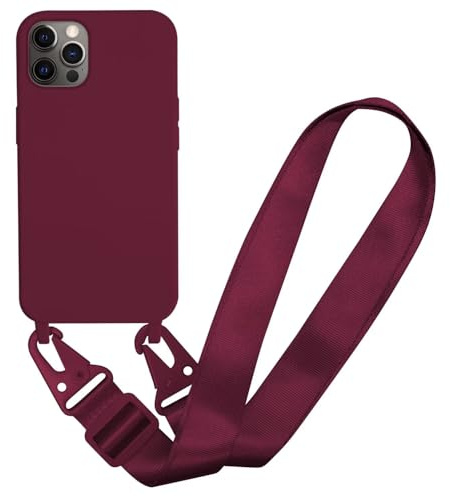 MBSLFY Handyhülle kompatibel mit iPhone 12 Pro Max Hülle mit Band, Silikon Necklace Handyhülle mit Abnehmbar Kordel Umhängen Stossfest Handy Schutzhülle für iPhone 12 Pro Max, Rot