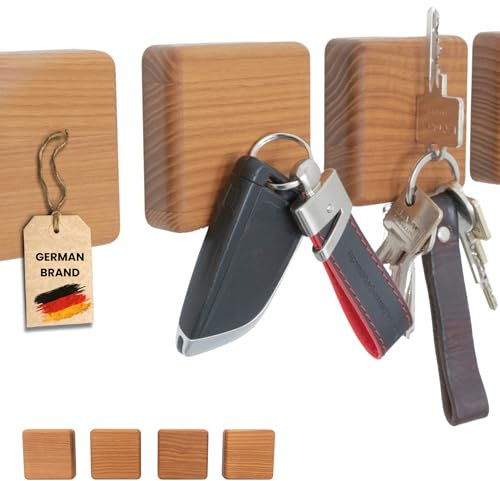 ASTREIN® | Magnetischer Schlüsselhalter | Messerhalter | Wandhalterung aus Holz | Thermo-Esche wie Nussbaum | Umzugsgeschenk | Selbstklebend (4er Set | Thermo-Esche)
