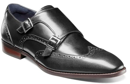 Stacy Adams Mens Karson Wingtip Double Monk-Strap Loafer, Black, 10.5 US