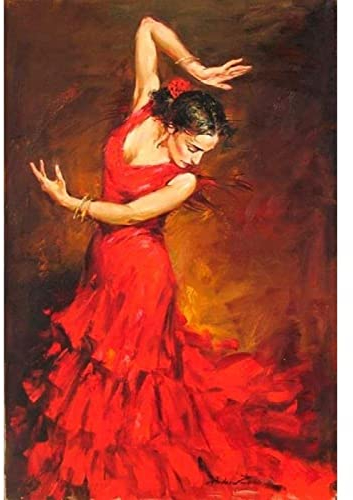 Flamenco, spanische Tänzerin, rotes Kleid, Portrait, Leinwand, Minimalistische Posterdrucke, abstrakte Wandkunst für Heimdekoration, Bilder, rahmenlos, 40 x 50 cm