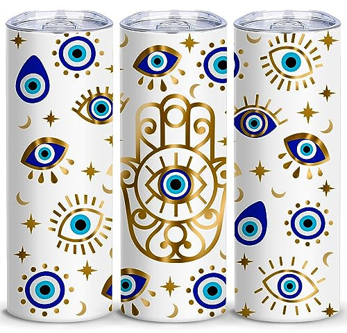 Evil Eye Isolierte Skinny Tumblers Tasse Kaffeebecher mit Deckel 590 ml – wiederverwendbare Edelstahl-Wasserflasche für heiße und kalte Getränke, Reisebecher – Weihnachten, Geburtstag für Frauen