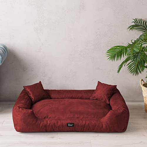 exclusive BED Hundebett Puffi Grosse Mittelgroße Kleine Hunde - Hundekissen Hundematte aus Alcantara-Stoff - Waschbar Kuschelig Langlebig Abriebfest Reißfest (XXXL+| 160x110cm, Rot)