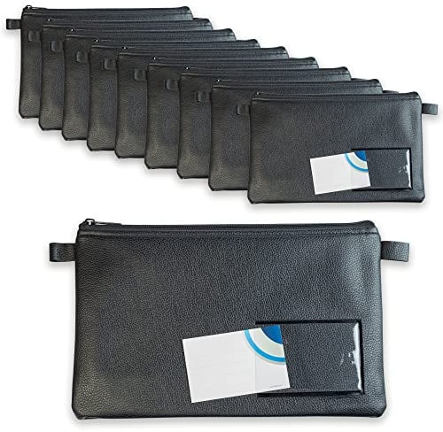 10-er Pack effektivo Banktasche mit Reißverschluss und Fenster zur Beschriftung, Kunstleder schwarz passend für Dokumente bis A5