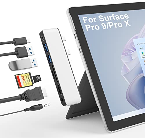 Surface Pro 11 Hub Docking station Con HDMI 4k, USB C Thunerbolt 4 (Display+PD Charging+Data), USB 3.0 * 2, TF/CD Card Slot, audio 3,5 mm, triplo display (Surface+HDMI+USB C) per Surface Pro 11/10/9/X