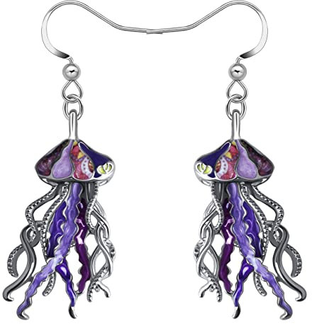 NEWEI Cute Emaille Wal Oktopus Qualle Hai Ohrringe Seepferdchen Strand Schmuck für Damen Frauen Mädchen Meerestiere Geschenke (Lila Qualle)