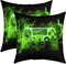 Jugend Gaming 2er Set Kissenbezüge Spieler Kissenhülle 45x45cm für Couch Sofa Bett Game Controller Kissenhülle Moderne Spielekonsole Aktionstasten Geometrie Sofakissen Couchkissen Grün Raumdekor