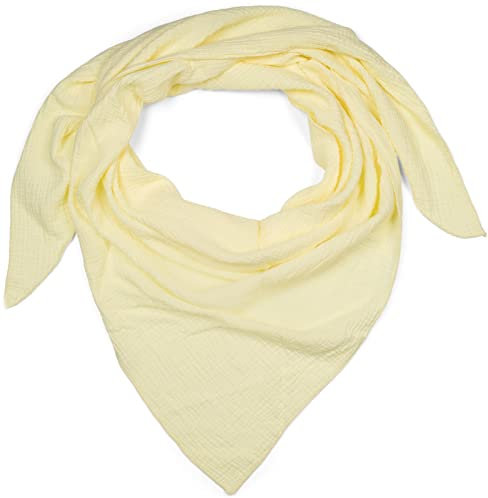 styleBREAKER Damen Musselin Dreieckstuch aus 100% Baumwolle | Weiches und leichtes Halstuch für Damen Unifarben | Stylisches Tuch für jede Jahreszeit - Made in Italy, 196 x 84 cm, Farbe:Gelb hell